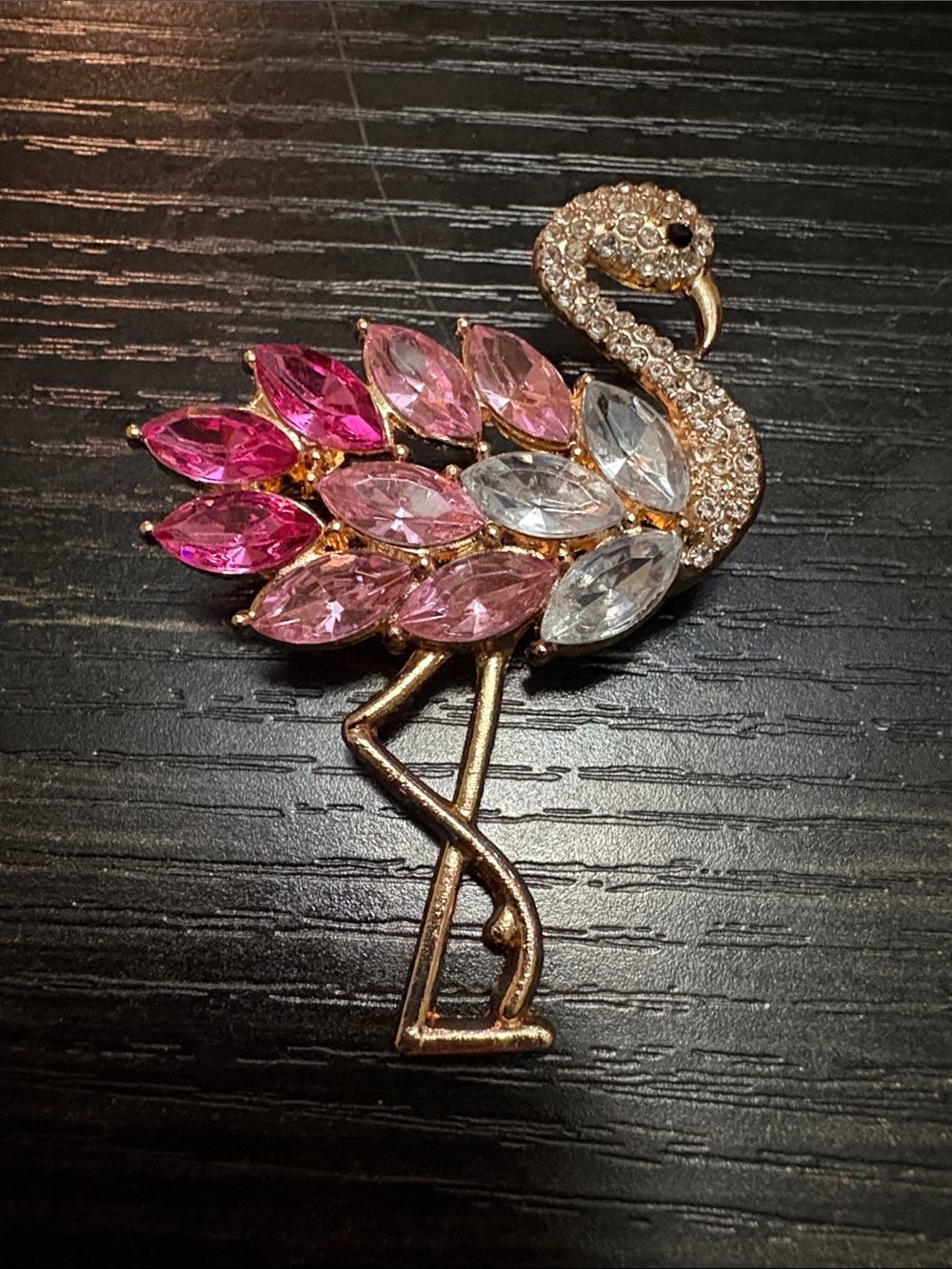 Pink Crystal Flamingo Brooch with Gold-Tone Finish